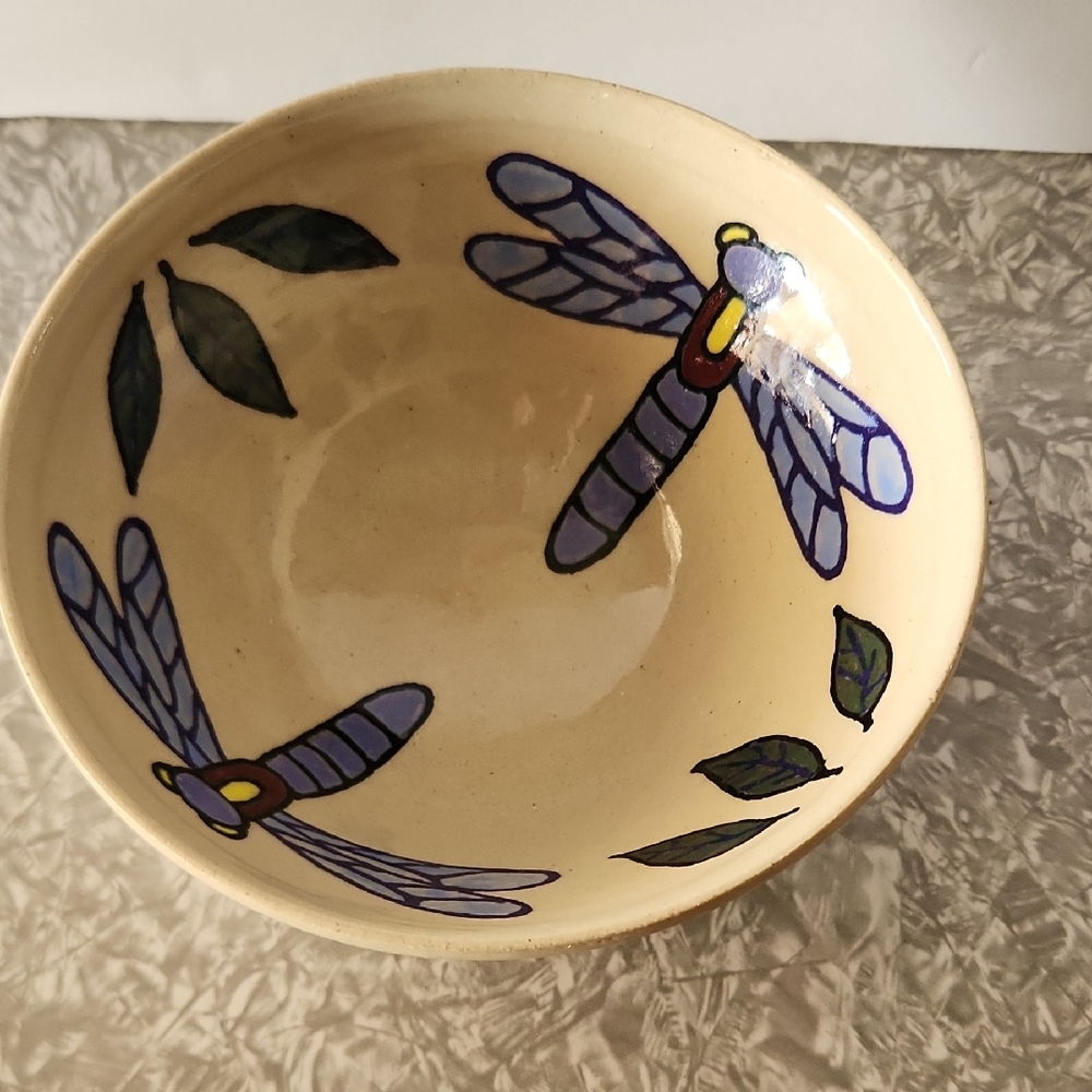 Handcrafted Ceramic Bowl with Dragonfly Design